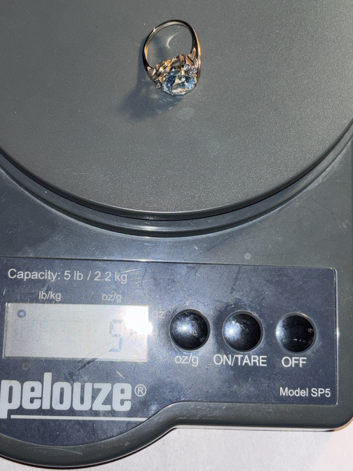 Estate signed FL 14k Gold Natural Blue Topaz & Diamond Cocktail Ring size 6.75
