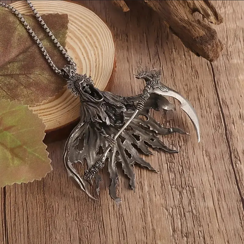 Hell Reaper Jewelry Vintage Silvery Sexy Death Grim Demon Pendant Necklace