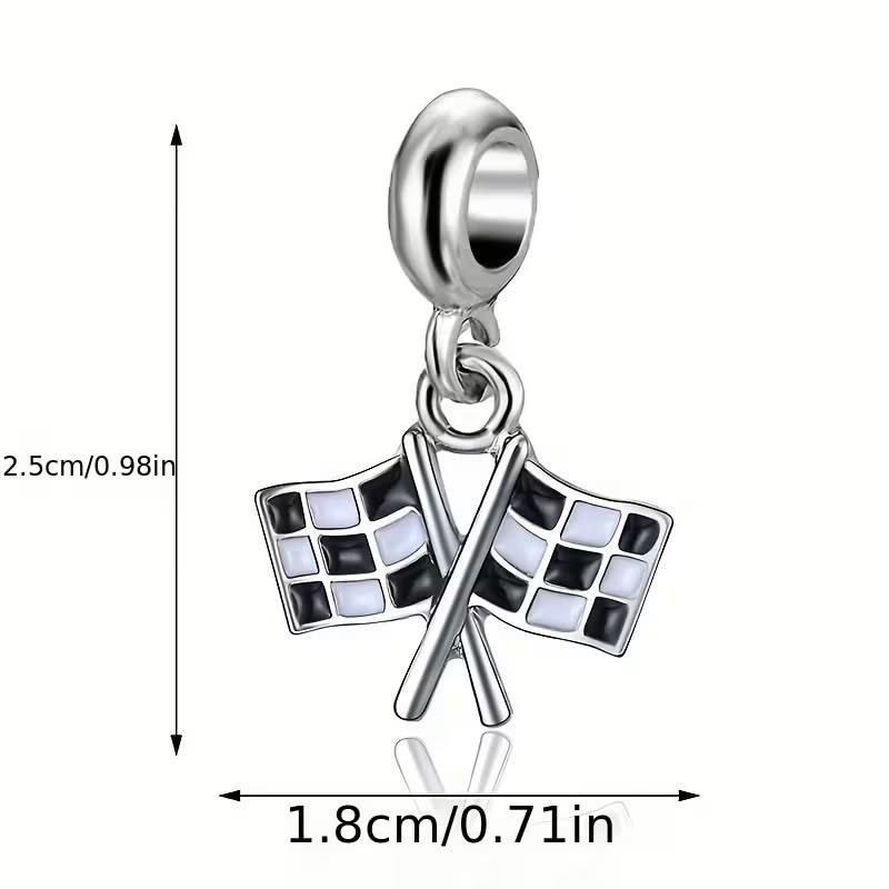 RACE FLAGS Dangle Spacer Bead European Charm for Bracelets Necklace