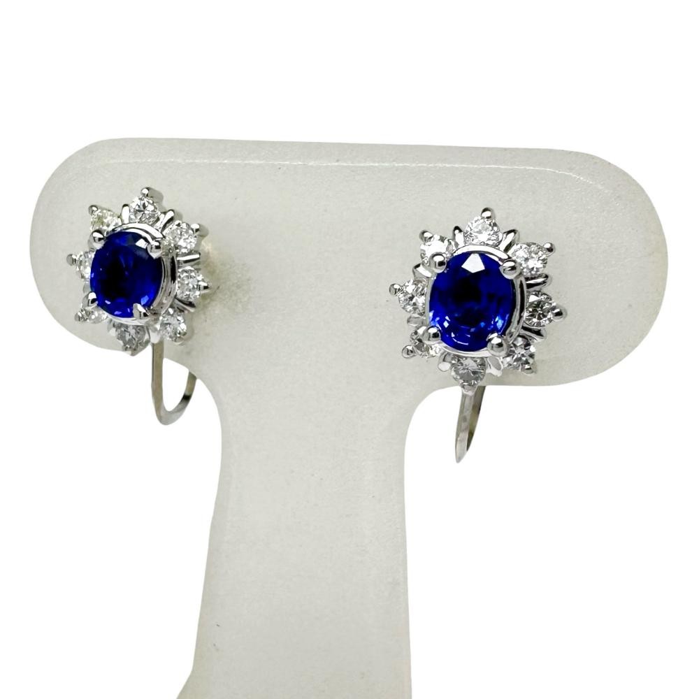 sapphire 0.31/0.27ct diamond 0.12x2ct in total Earring Pt900Platinum 3.3g Women
