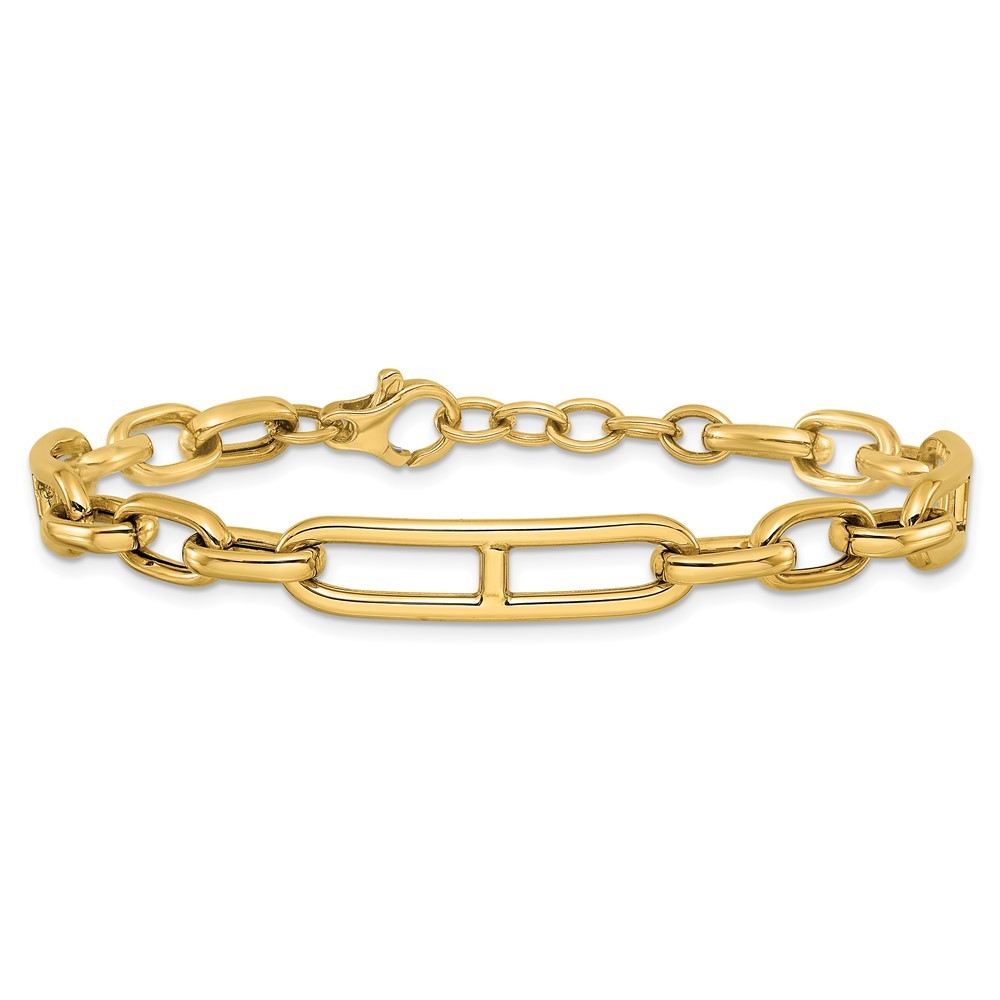14K Yellow Gold Polished 7.4mm Fancy Open Link Cable Bracelet For Mom 8″