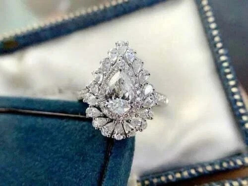 4 CT IGI Pear F-VS1 Lab Grown Diamond Engagement Women Halo Ring 14K White Gold