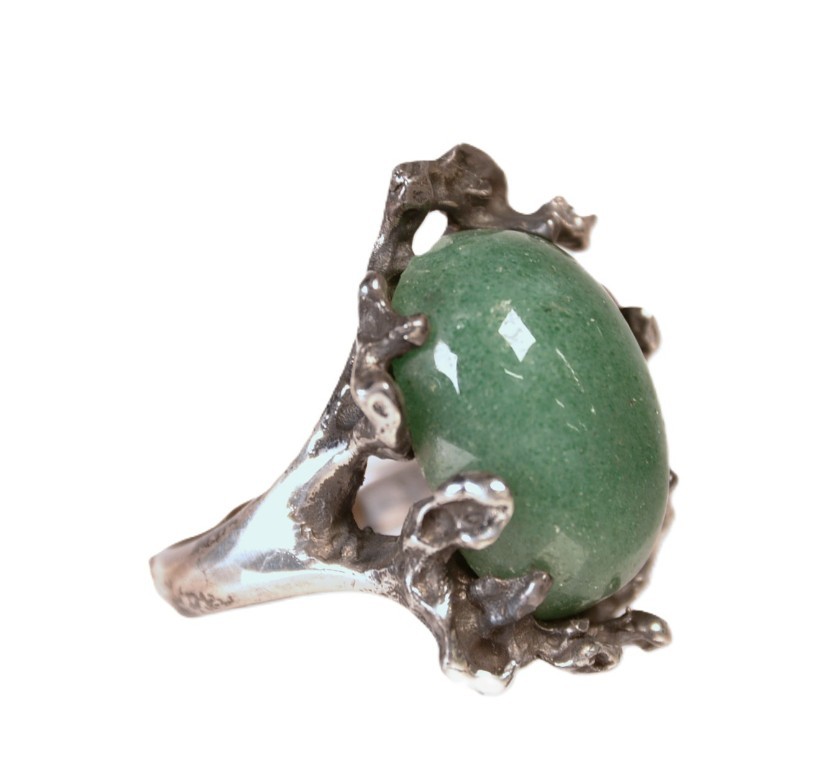 Mexico Taxco Jade Ring Mid 20th Century 7.5″ Hand Crafted