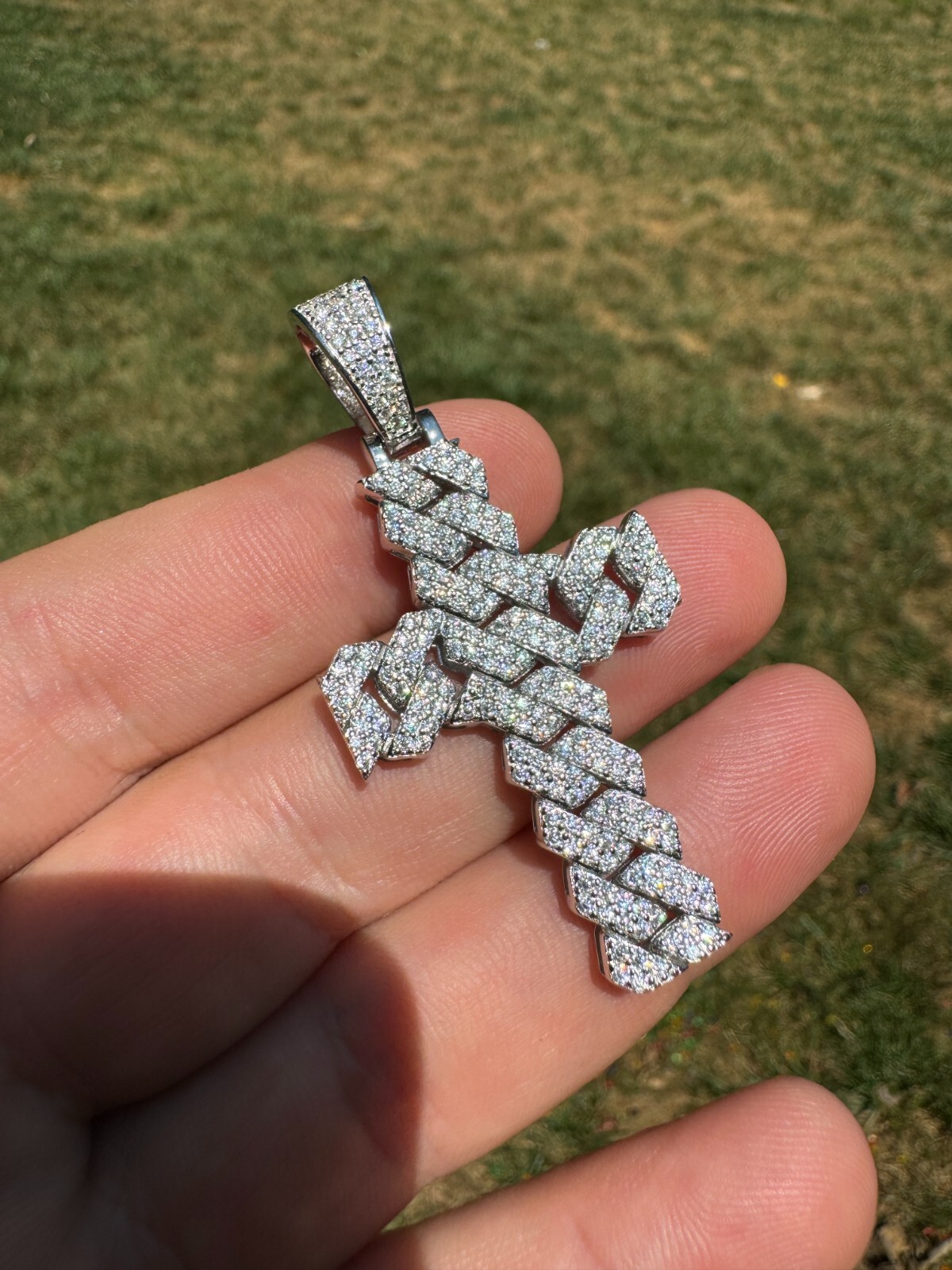 MOISSANITE Prong Miami Cuban Link Cross Pendant – 925 Silver Necklace 3 Sizes