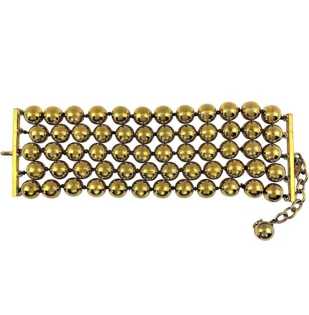 CHANEL Vintage Gold Tone Five Row 2 1/4 Inch Wide Ball Bracelet