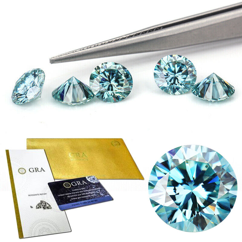 1X 0.50 CT To 5.00 CT Light Blue Loose Moissanite Gem Round Cut W Certificate