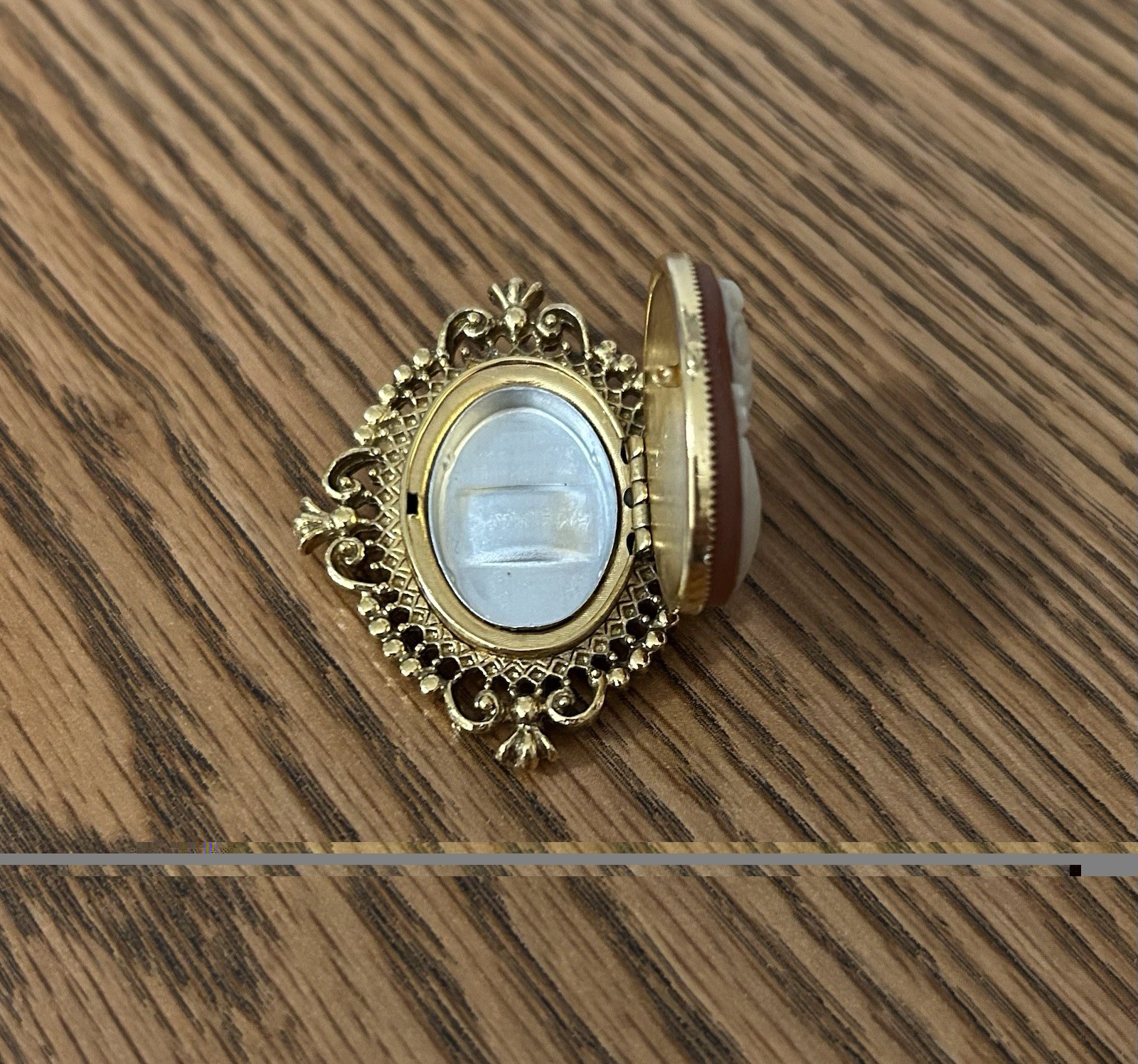 Vintage Avon Cameo Locket Brooch, Avon Compact Perfume Brooch Pin
