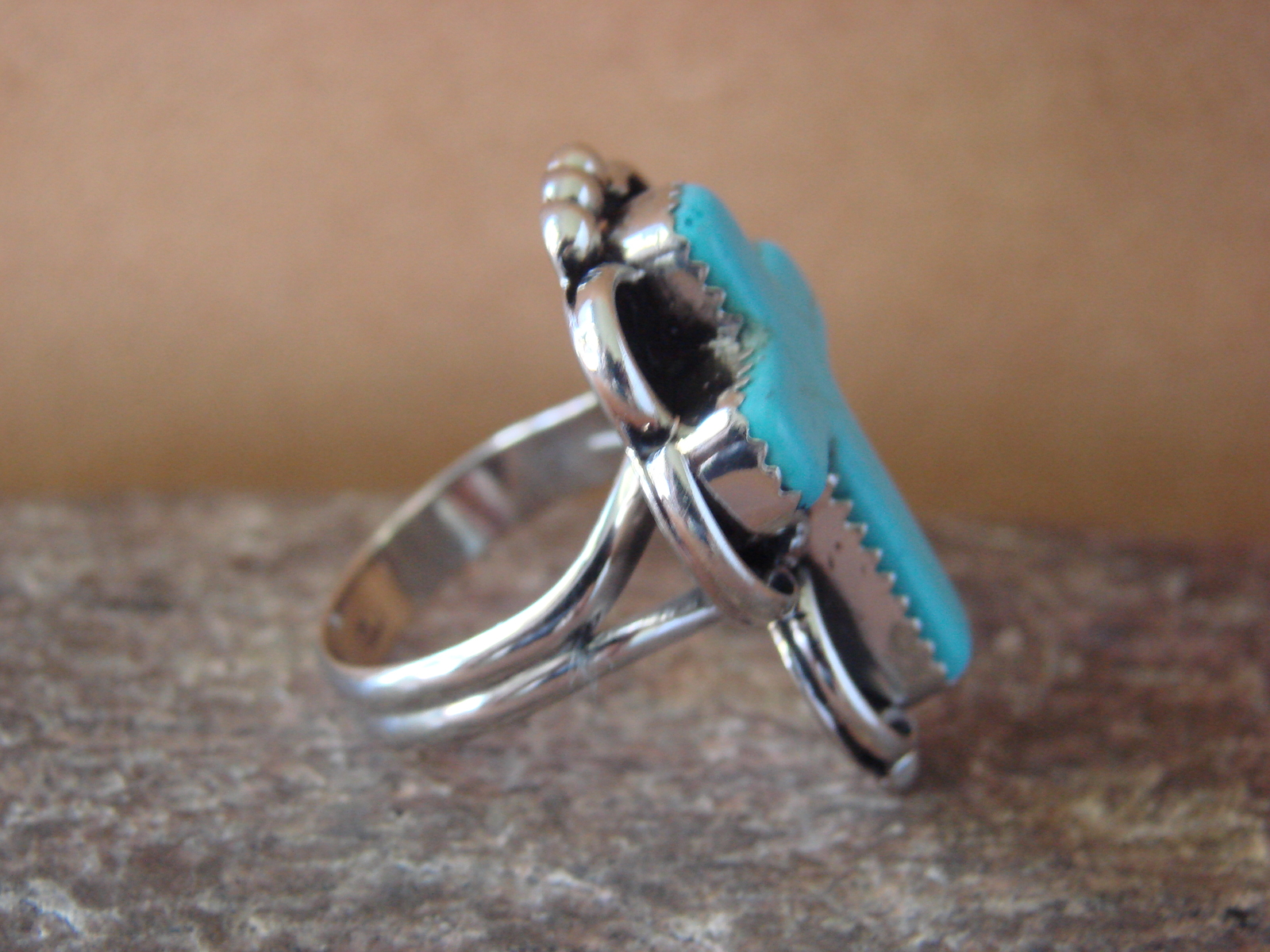 Native American Nickle Silver Turquoise Cross Ring Size 7 1/2 by Phoebe Tolta
