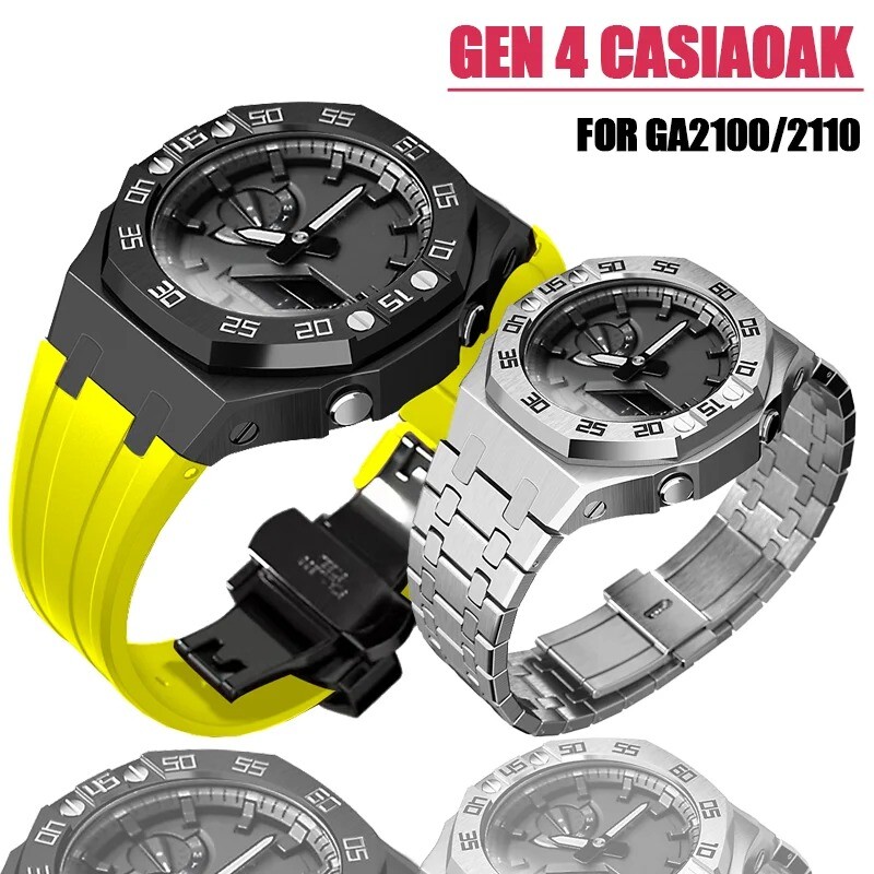 Metal Number Bezel Watch Case With Rubber Strap Mod Kit For Casioak GA 2100/2110
