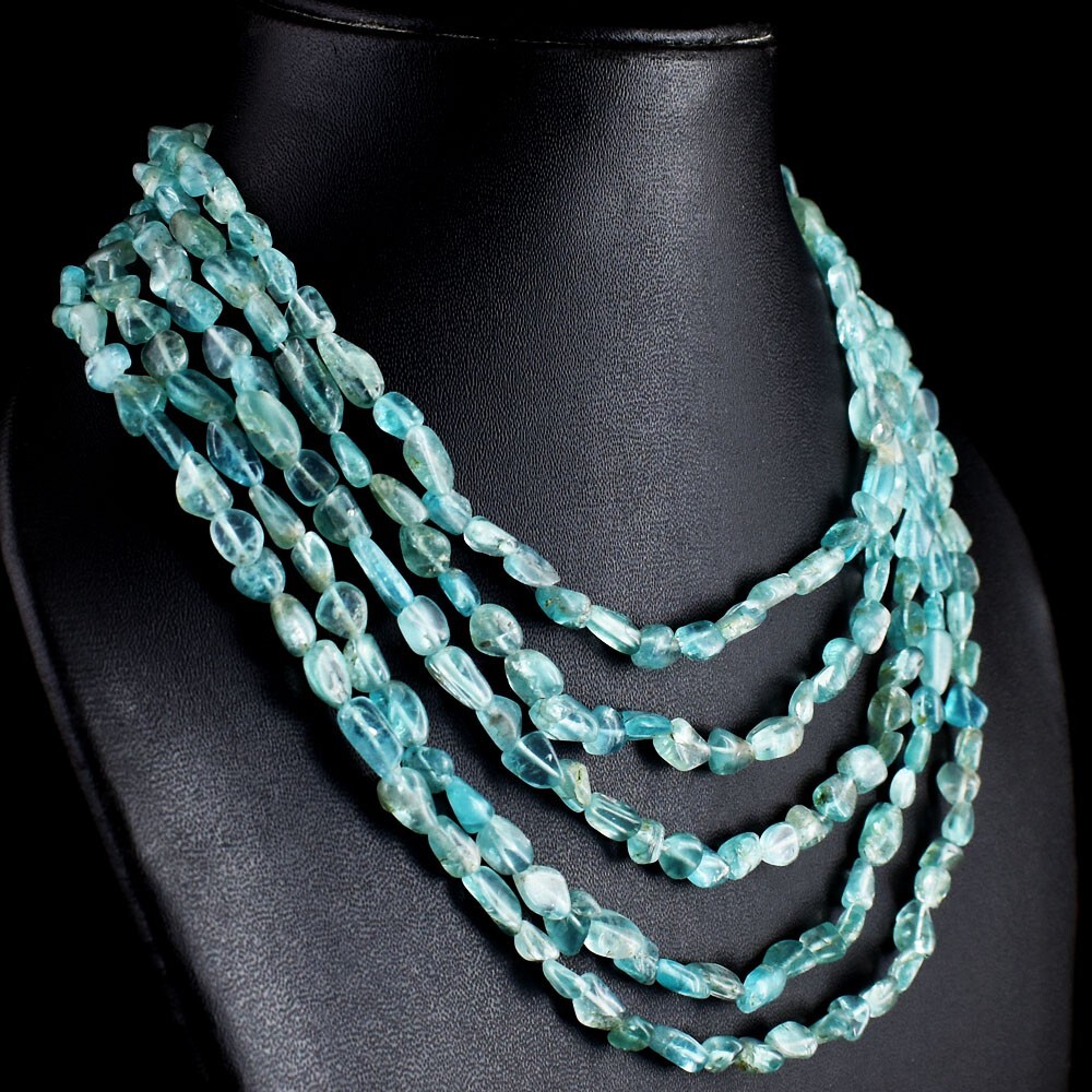 5 Strand Most Brilliant Blue Apatite 484 Cts Beaded Beautiful Necklace VK 18E676