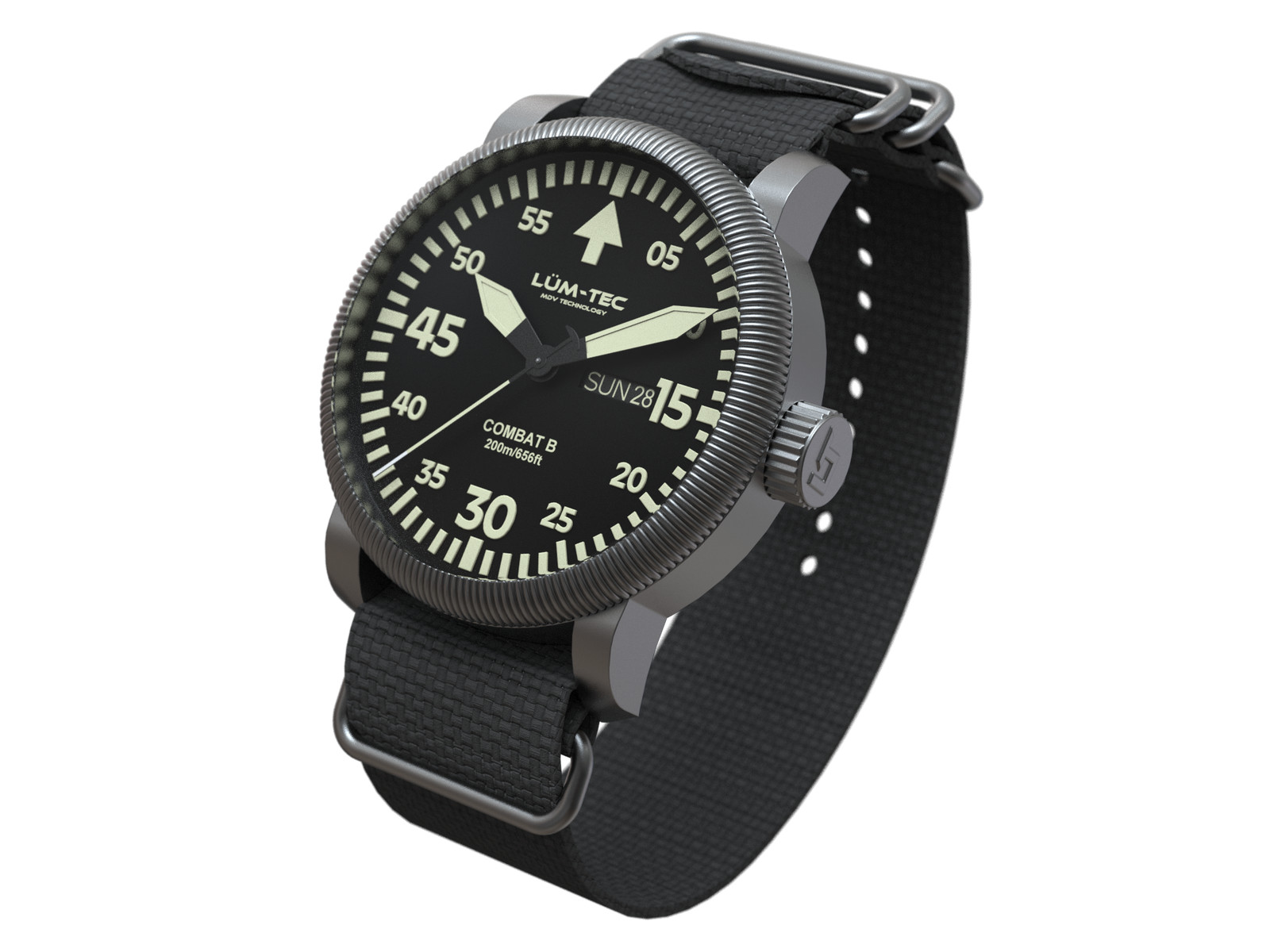 Lum-Tec Combat B68 Day/Date watch, 2-yr warranty, USA Made, 2 straps, 43mm, NIB