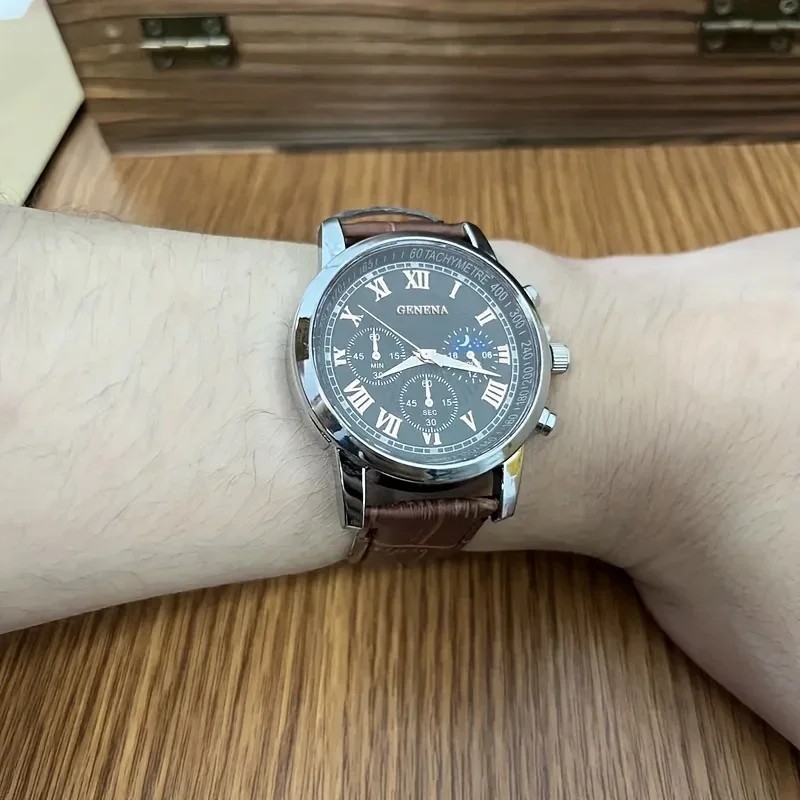 Luxury Men’s Business Quartz Watch Brown Leather Casual Wristwatch Best & Good