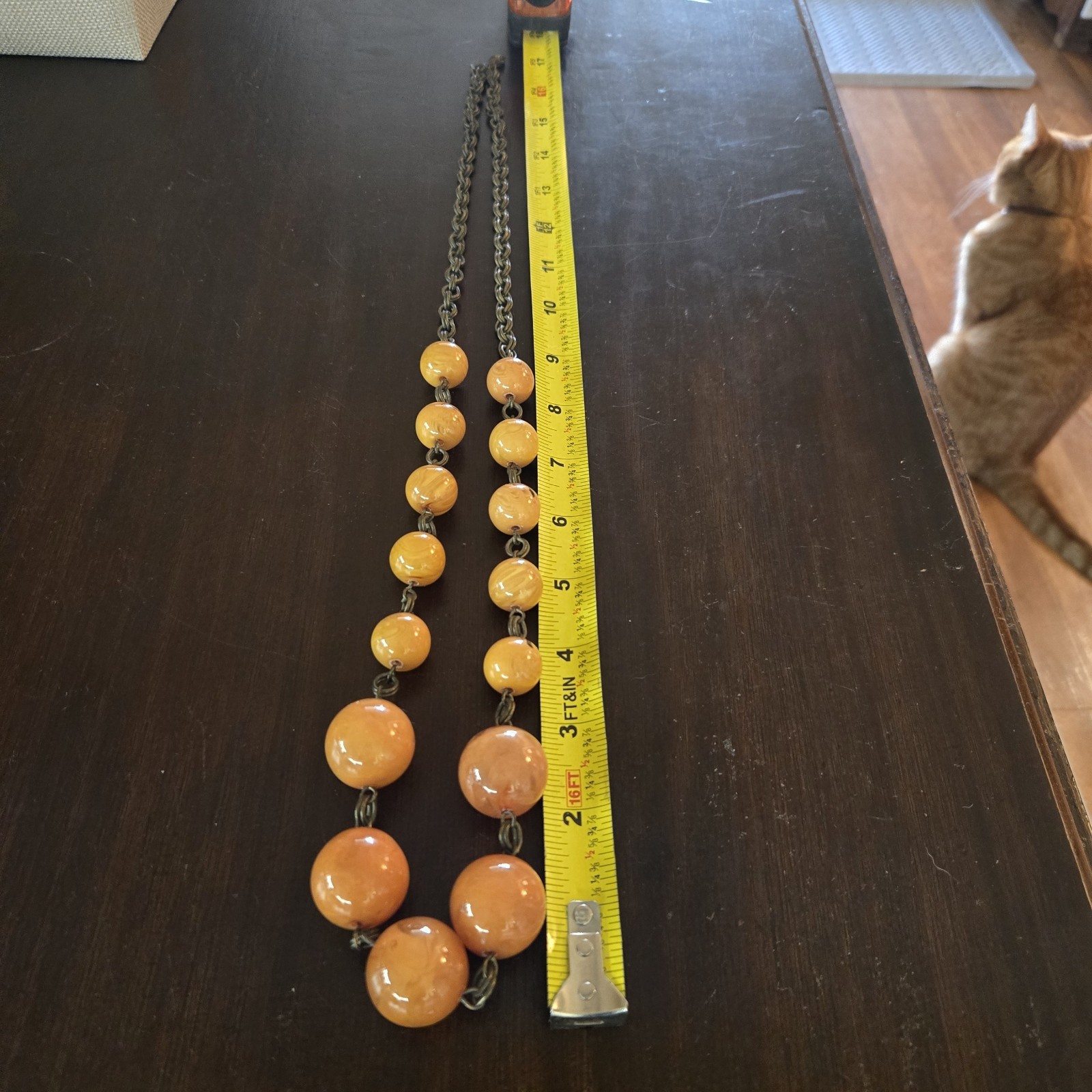 VTG Tested Bakelite Art Deco Egg Yolk Butterscotch Graduated Bead Necklace 114 G