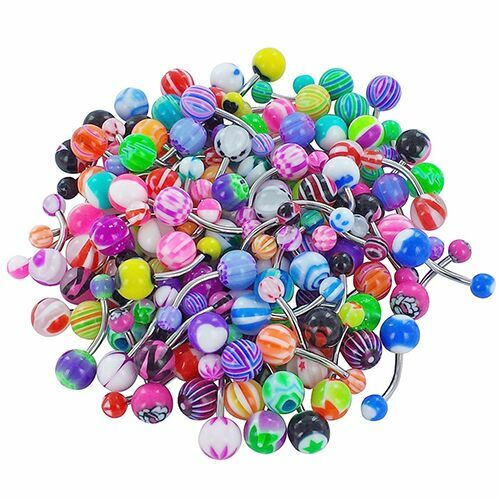 Lot 110 PCS Body Piercing Eyebrow Navel Belly Tongue Lip Bar Ring Mixed Colors