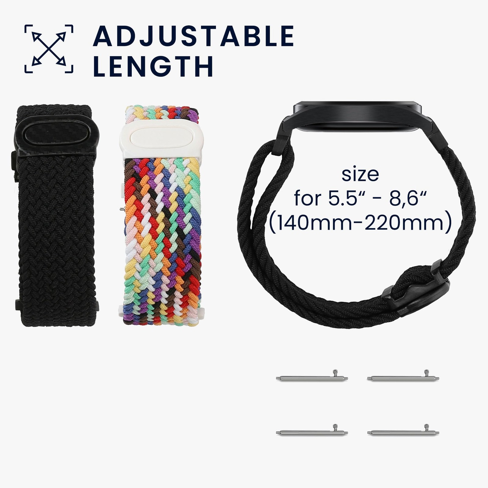 kwmobile 2x Nylon Strap for 5.9 – 7.5 inches (15 – 19 cm), black / multicolor