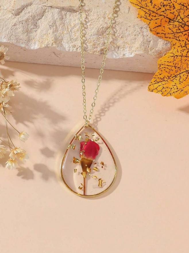 1 PCS Dried Pressed Daisy Real Flower Resin Pendant Necklace Handmade Chain USA