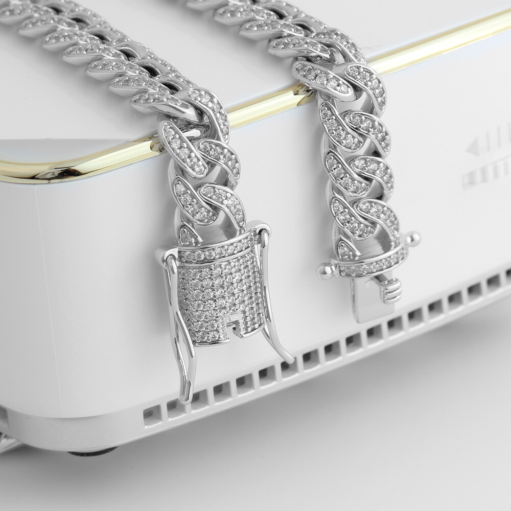 Men’s White Gold Plated Stainless Steel CZ Miami Cuban Link Chain Necklace 8mm