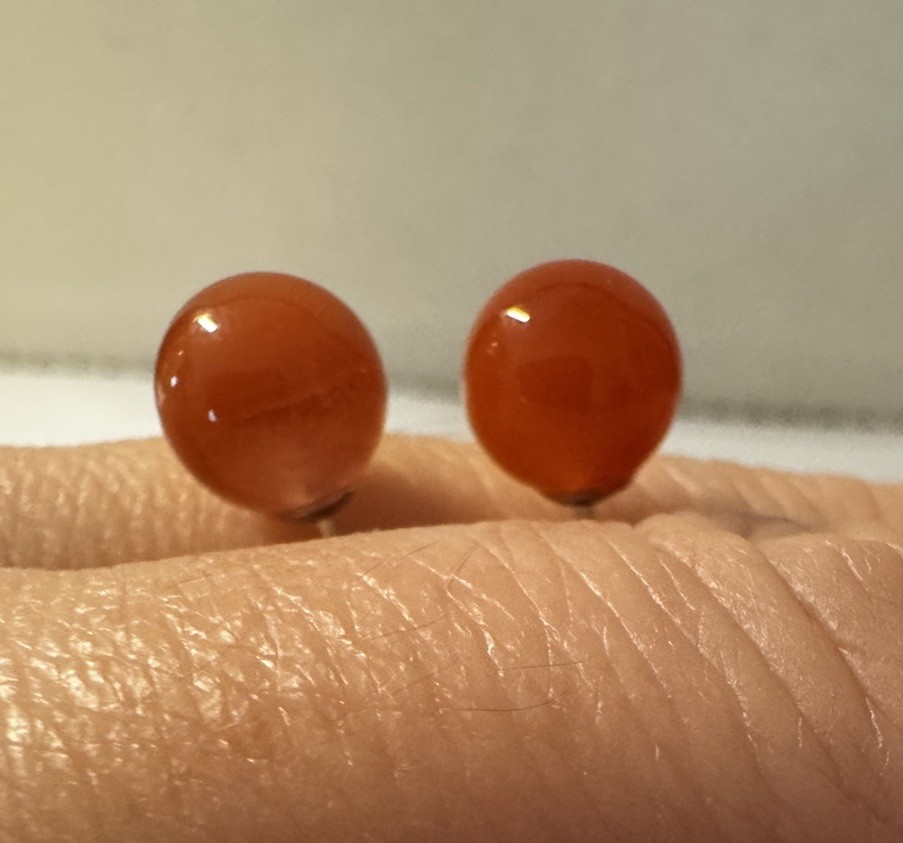 Sterling Silver nanhong agate 7.2mm round s925 Stud Earrings new in box freeship