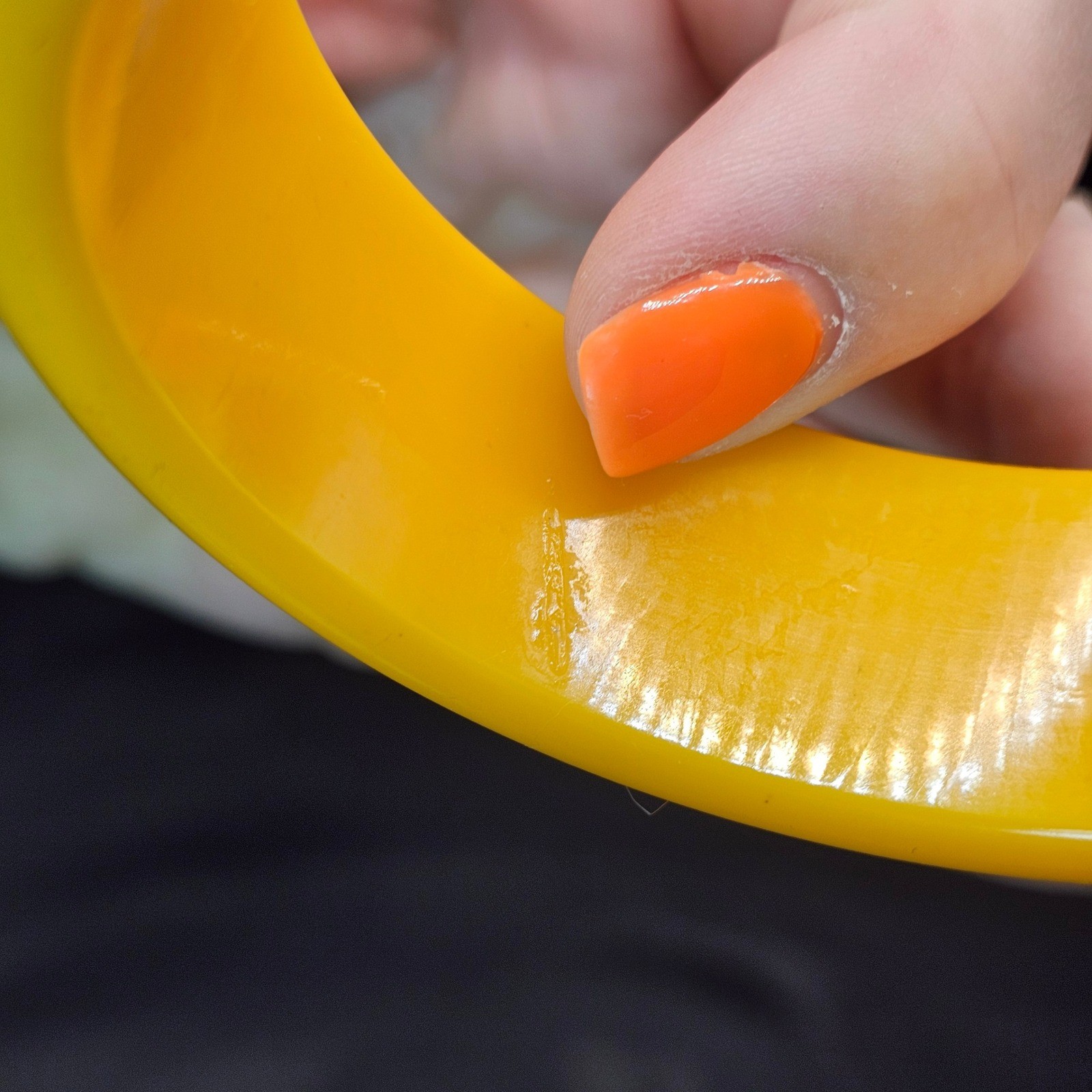 Vintage Egg Yolk Yellow Bakelite Bangle Bracelet Tested Chunky Dome 1″ Wide