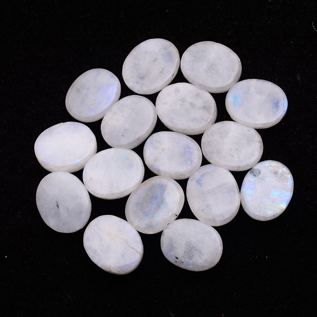 16 Pcs Natural Blue Shine Moonstone 11mmx9mm Oval Cabochon Untreated Gemstones