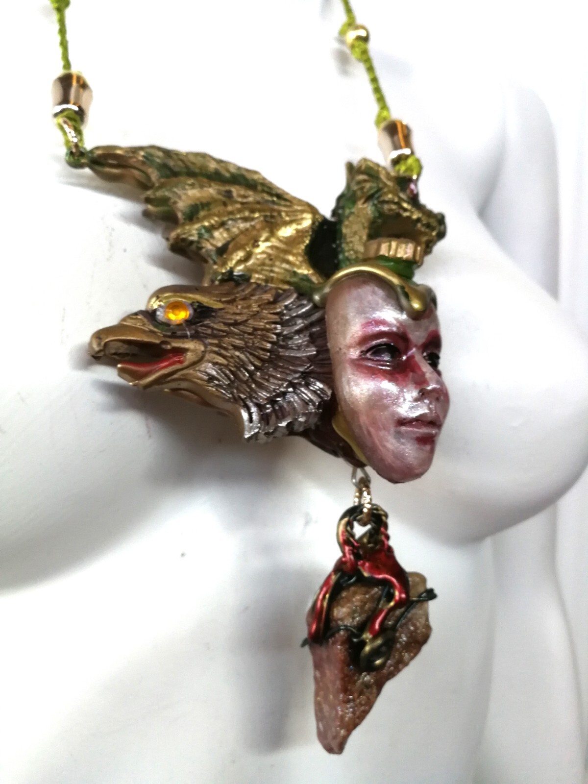 Bune Demon Gothic Talisman Satanist Pendant Devil Amulet Necklace Dragon Eagle