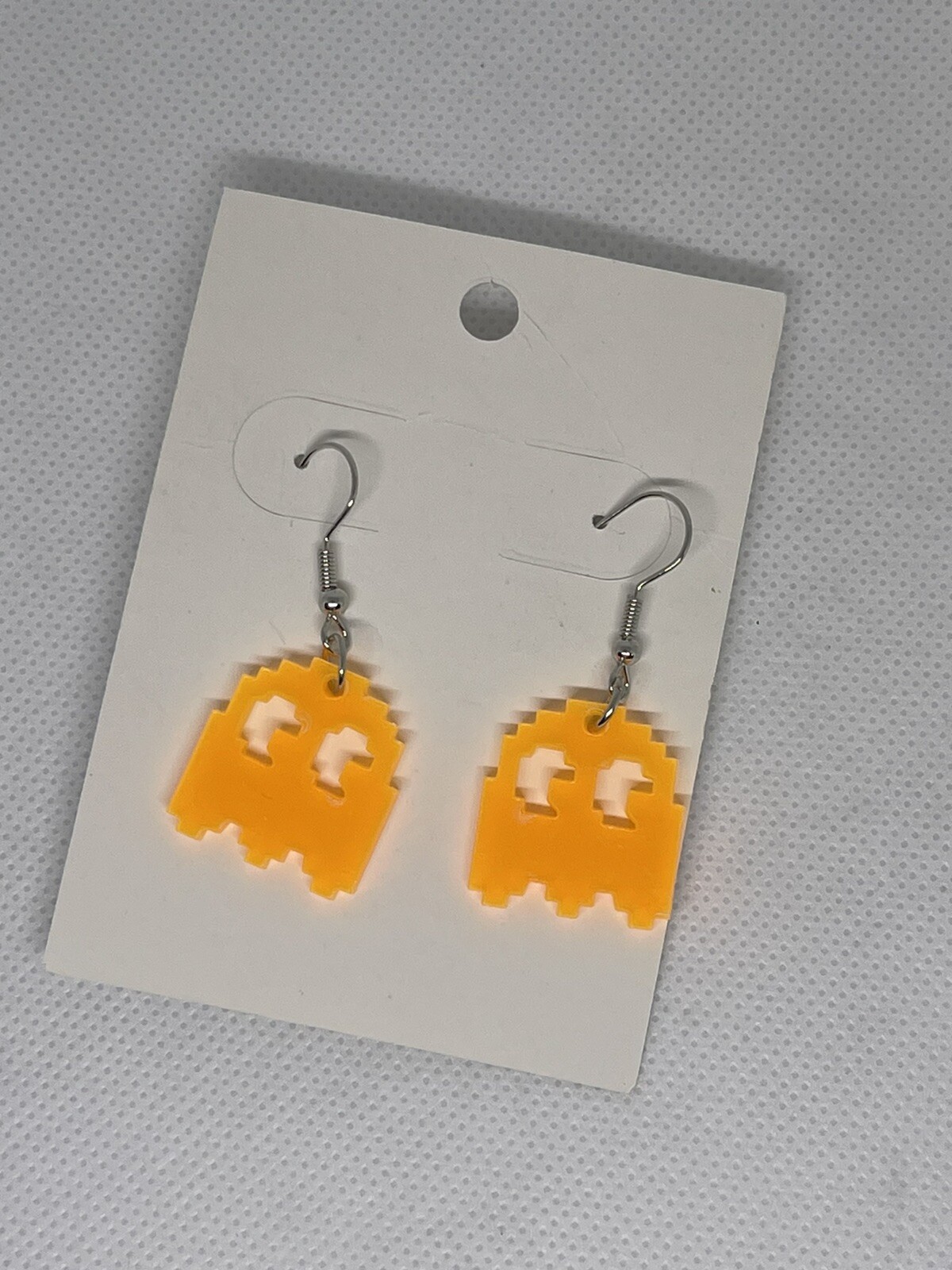 Pac man Ghost Clyde Neon Orange see-through Earrings – Plastic NEW