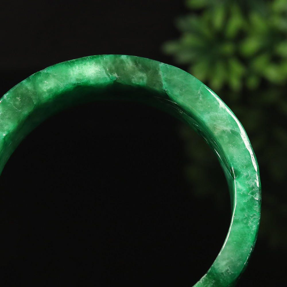 61mm Emerald Green Jadeite Jade Bangle Bracelet Coin Ruyi Flower Rabbit A-14885