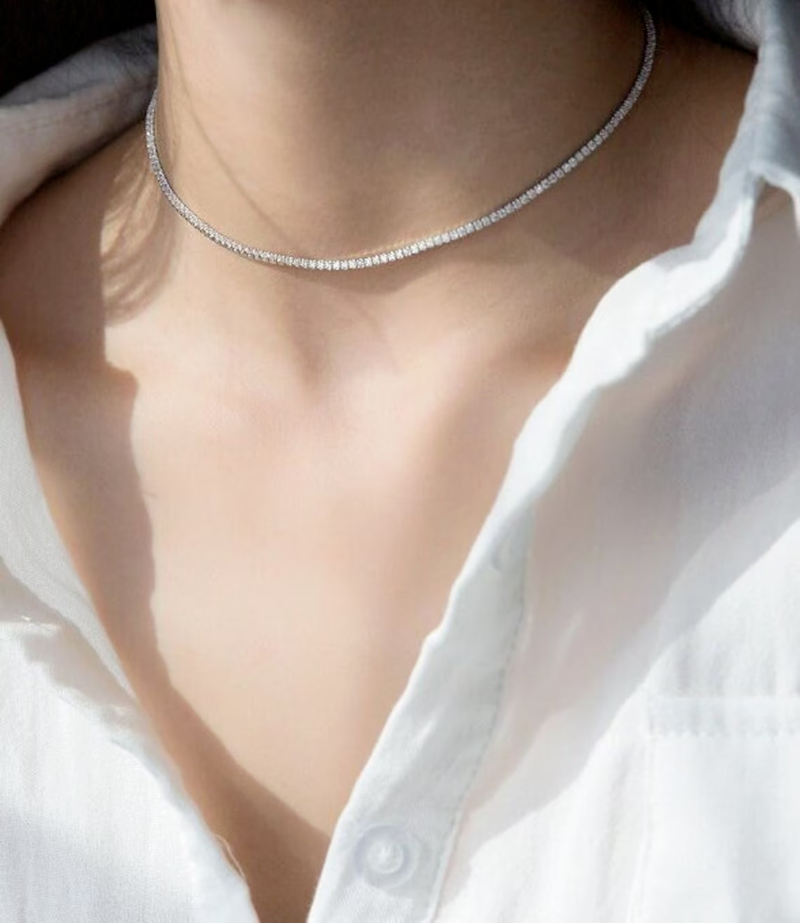 20″ 4mm Round Cut Lab-Created Men’s Womens Tennis Necklace 14K White Gold Over