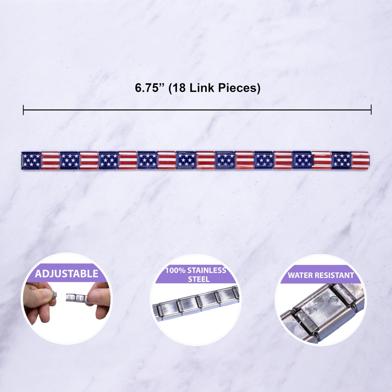 Italian Charm Bracelet, 9Mm Stainless Steel Flag Charms Link Bracelets for Women