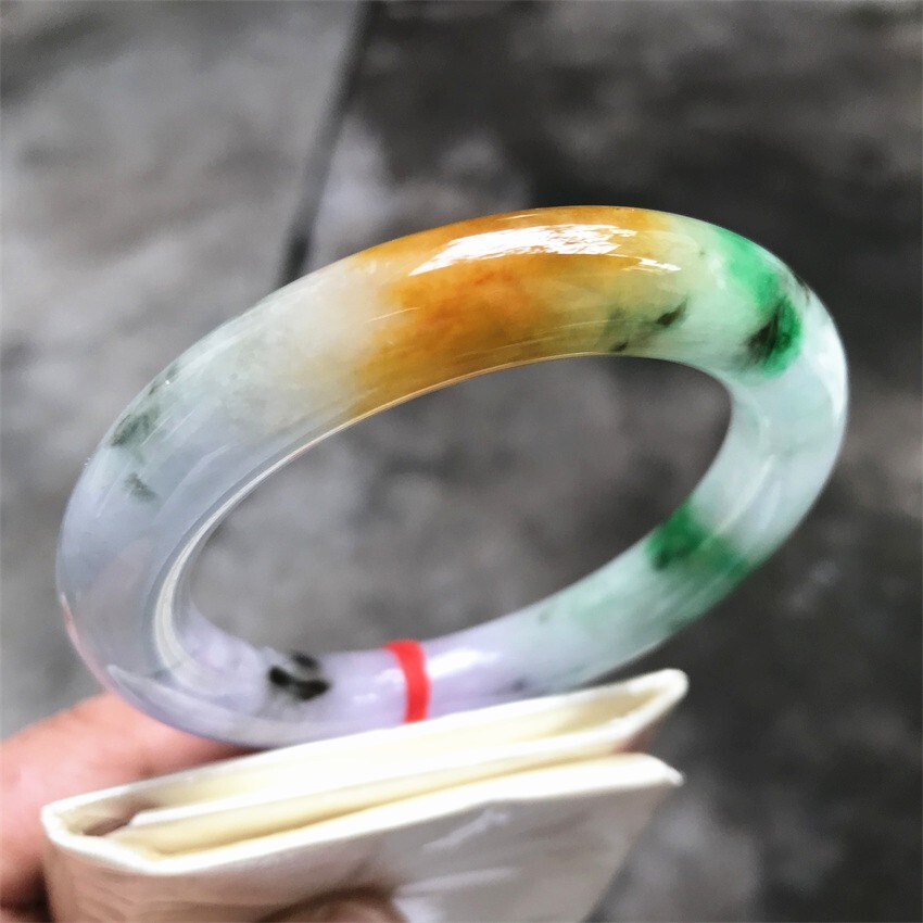 55.5MM Myanmar Natural Green Yellow Lavender Jadeite Jade Bracelet Jade Bracelet