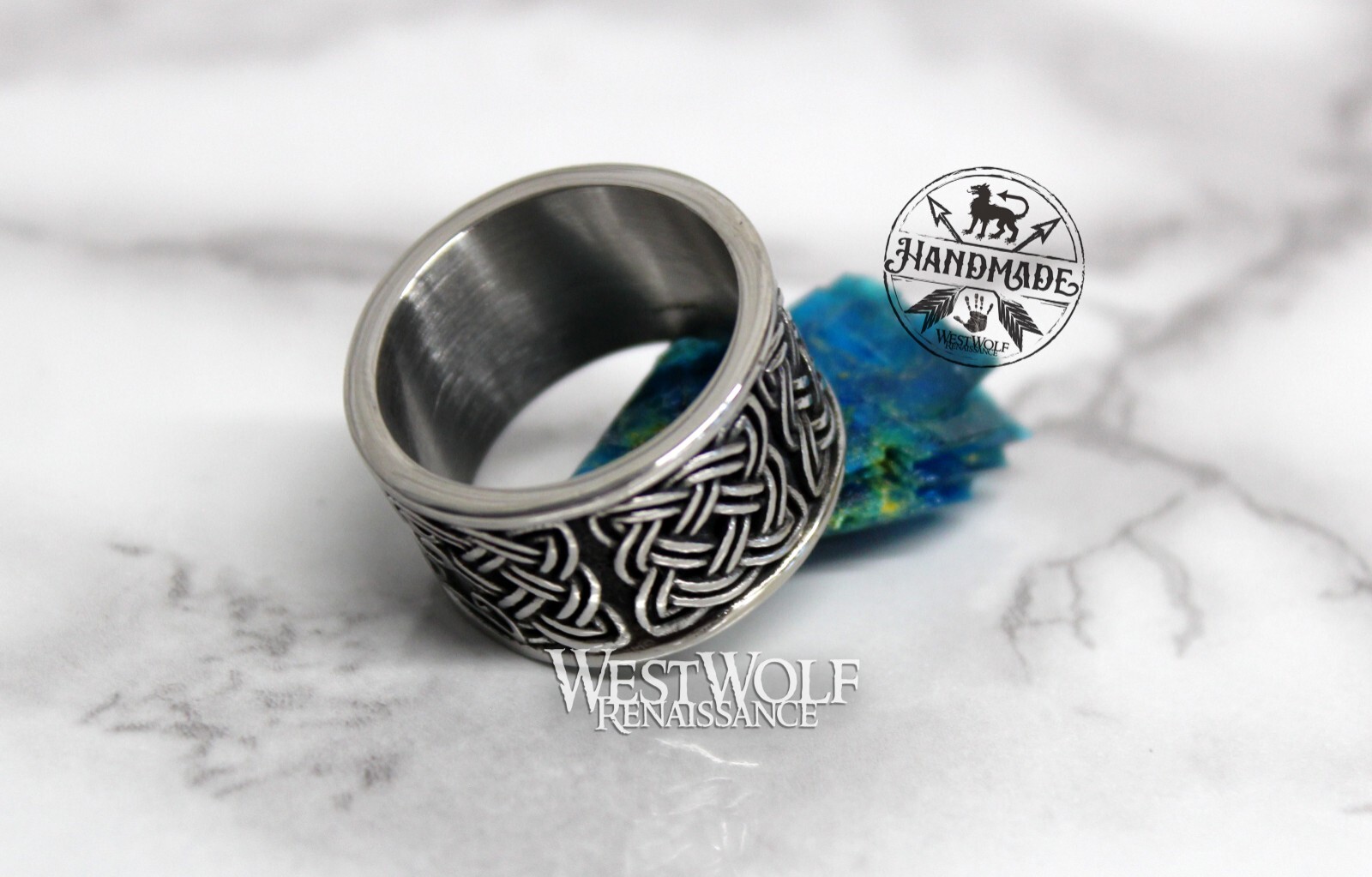 Wide Band Wolf or Bear Knot Ring – US Sizes 9/10/11/12/13 – Viking/Celtic/Fenrir