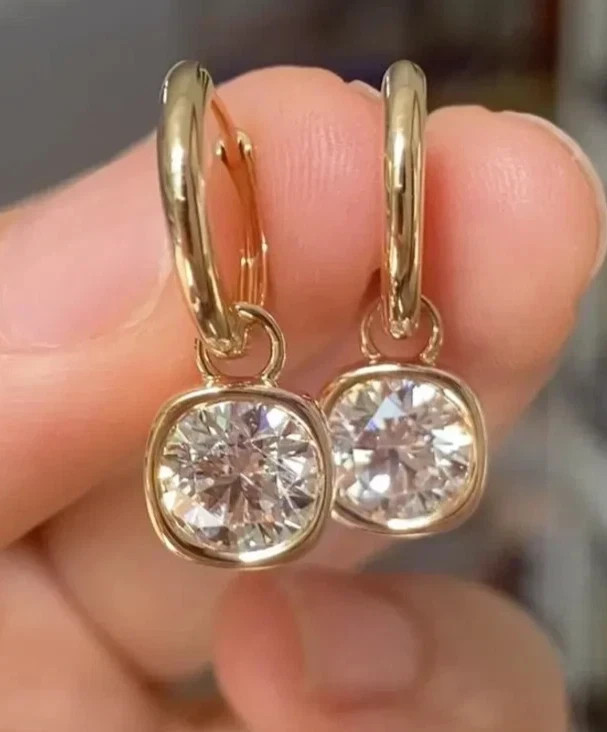 4 CT Round Lab Grown Diamond Wedding Drop Dangle Gift Earrings 14K Yellow Gold