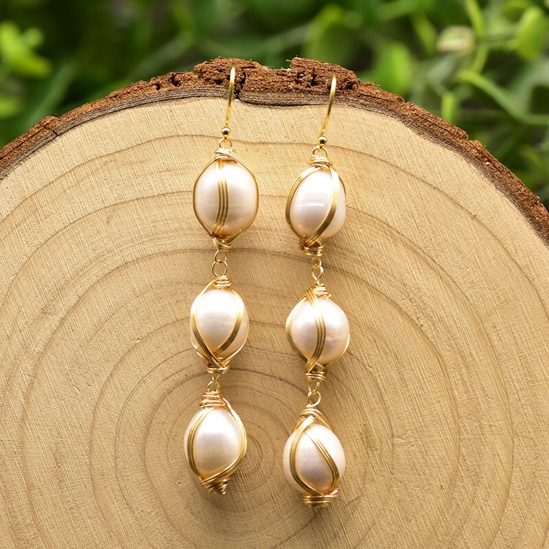 Natural Freshwater Pearl Earrings Bohemian Baroque String Dangle Drop 925 Silver