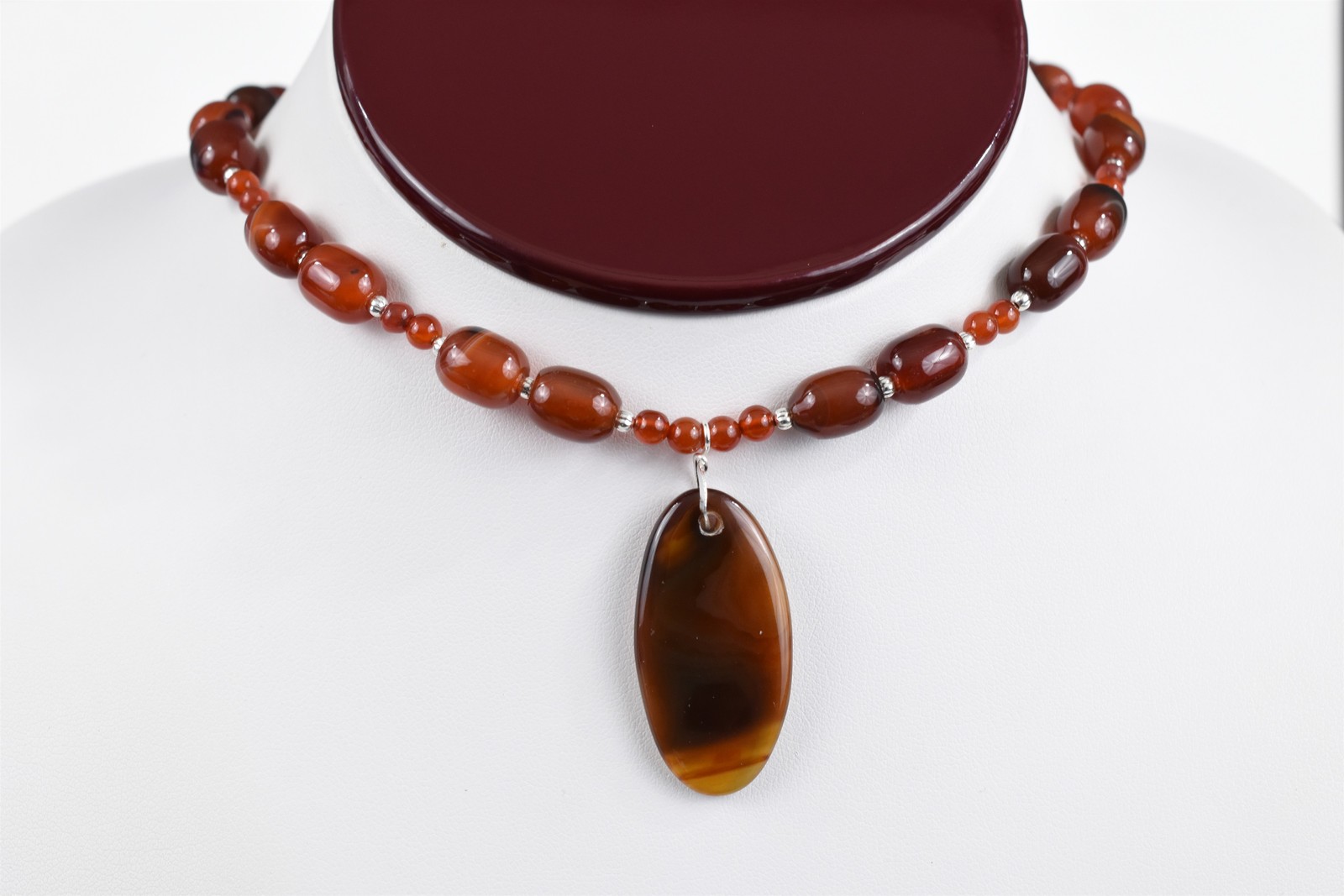 Handmade Studio Sterling Silver Natural Carnelian Bead Drop Necklace 17-1/2 in
