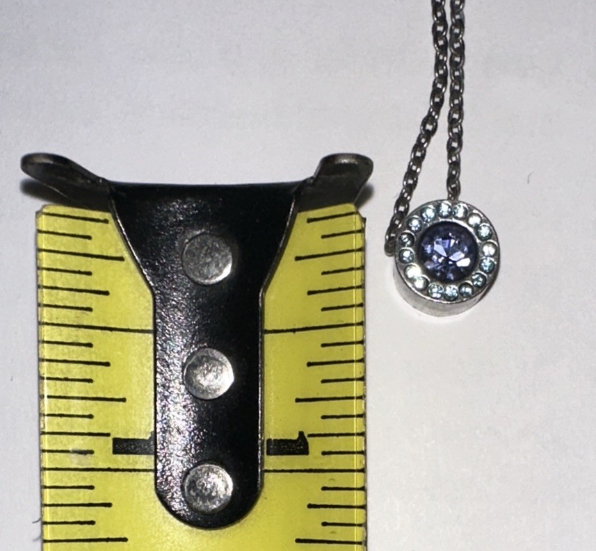 Patricia Locke Signed Silvertone Purple and Blue Crystals Pendant Chain Necklace