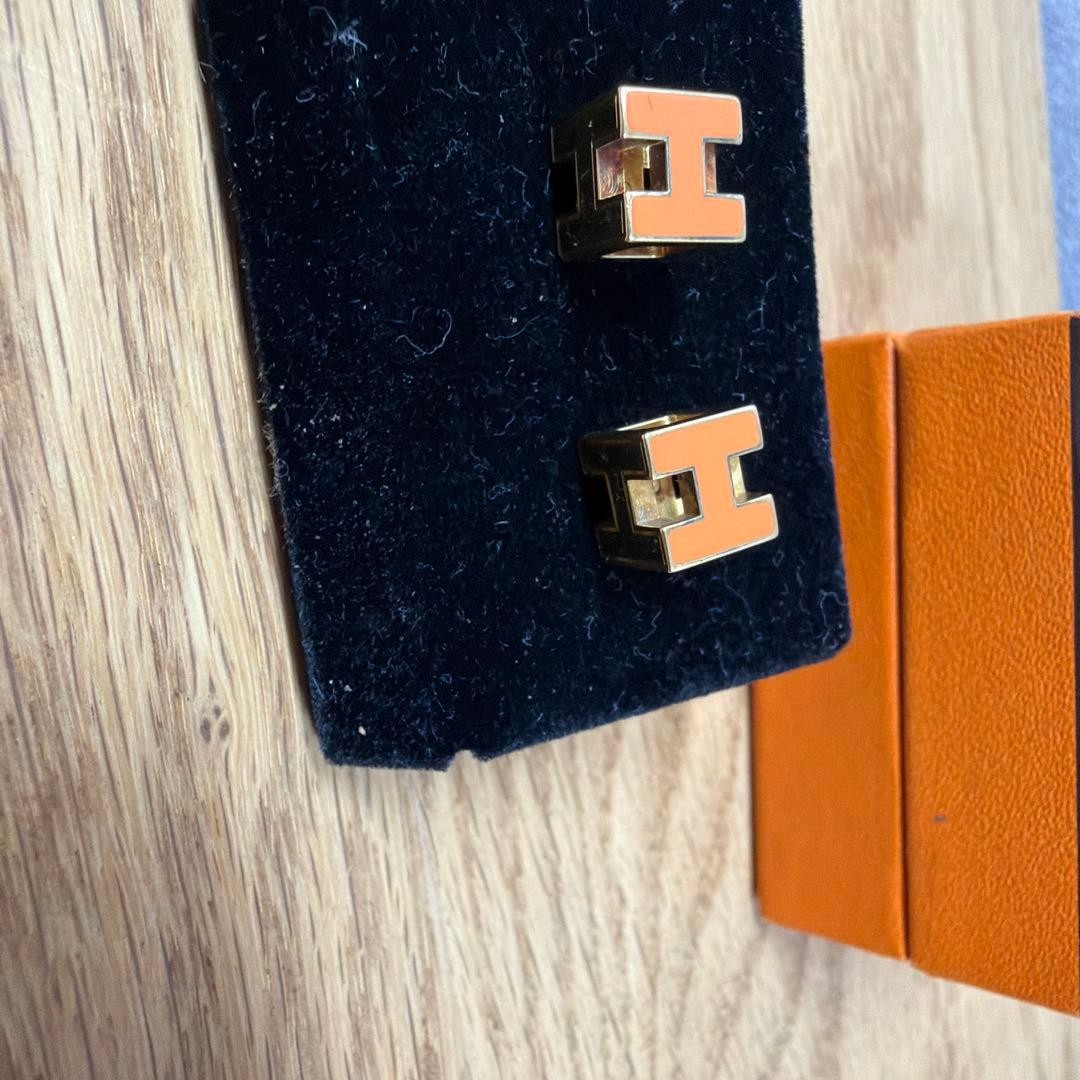 HERMES Orange H Logo Earrings