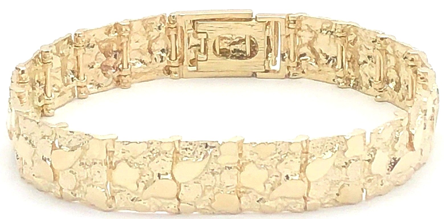 14k Yellow Gold Solid Nugget Bracelet Adjustable 7.5″- 8″ 12.3mm 32.4 grams