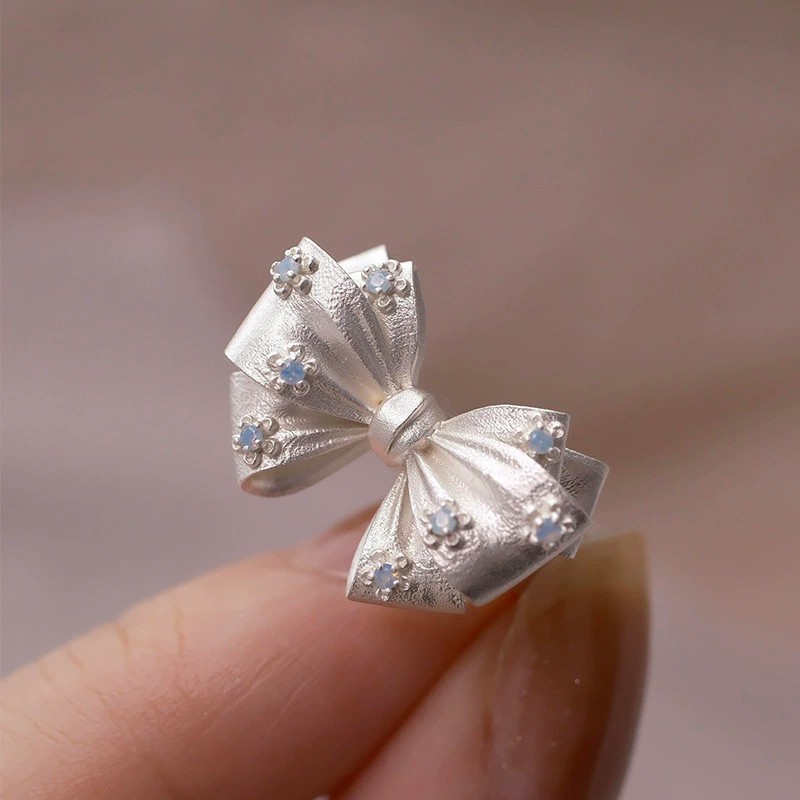 925 Sterling Silver Butterfly Bow Moon Star Zircon Adjustable Open Ring Women