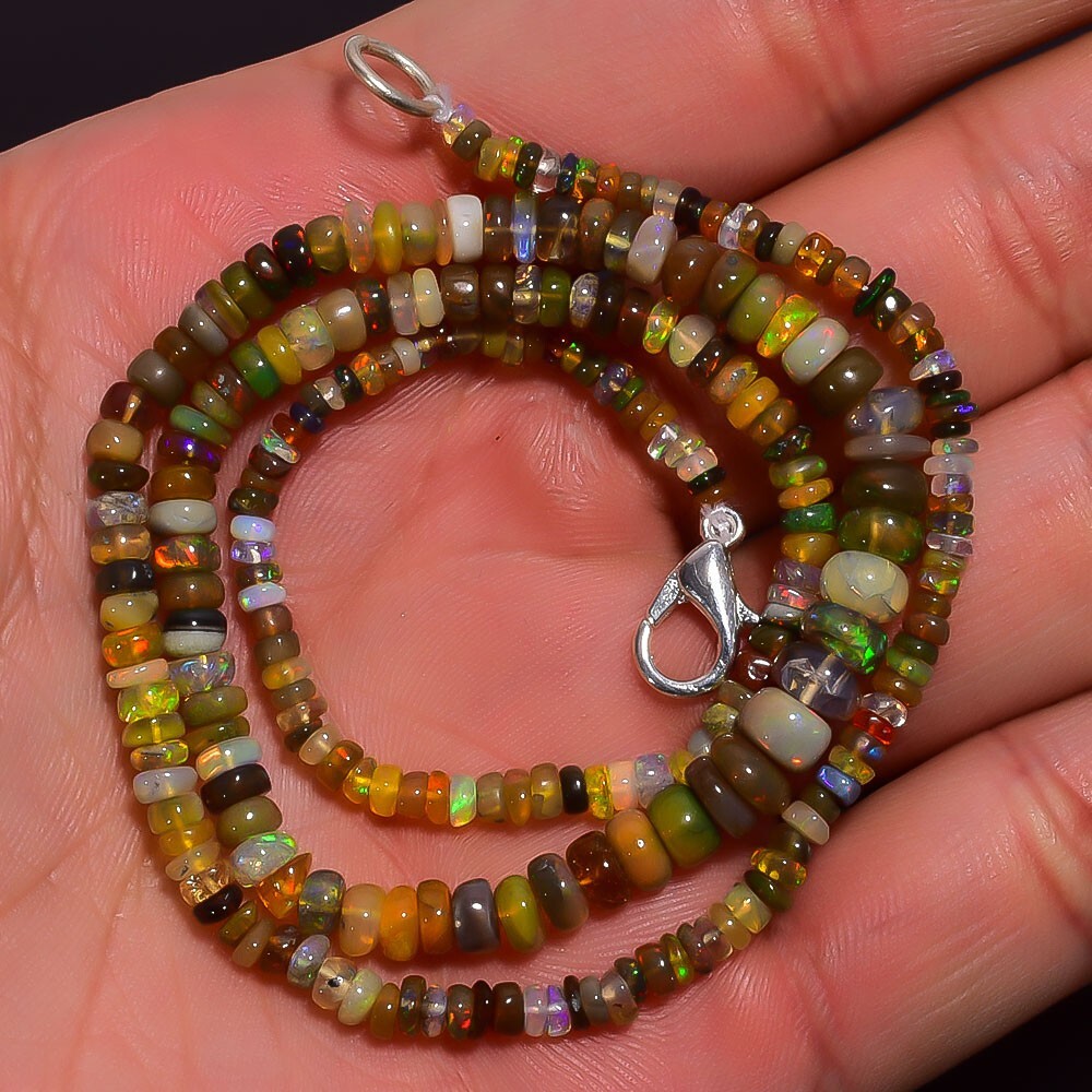 36 Ct. Natural Fire Ethiopian Opal Rondelle Smooth Beads Necklace 16″ A-2210