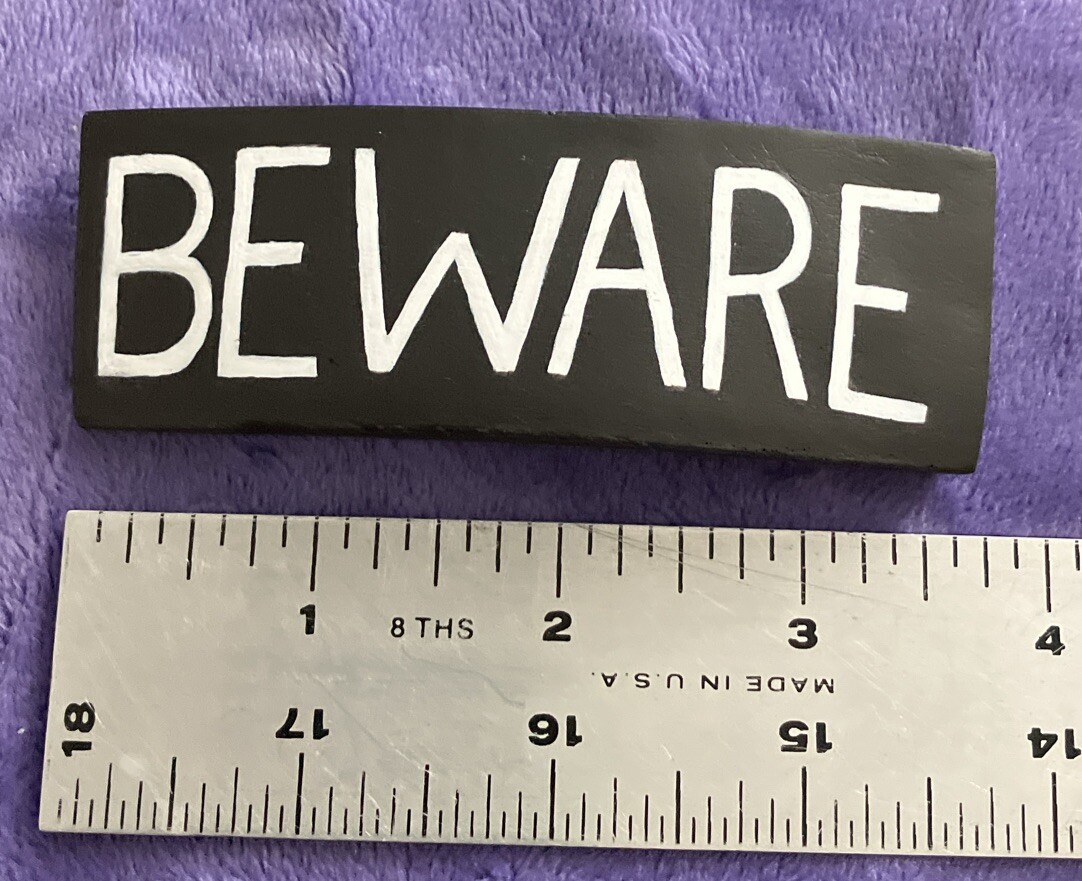 “Beware” Black Banner Barrette, White Text, MiaChavi Geekery