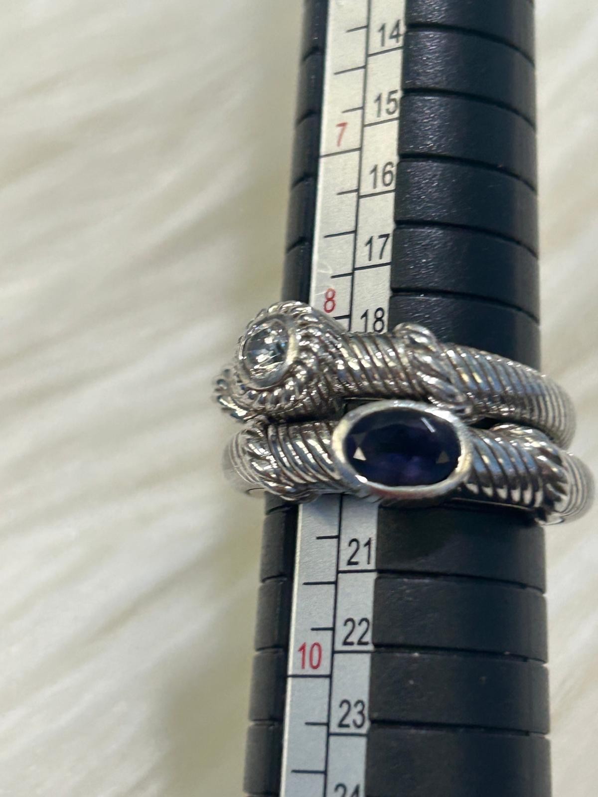 udith Ripka 925 Silver Stackable Rings Lot 2 Clear & Dark Purple Stone Size 8