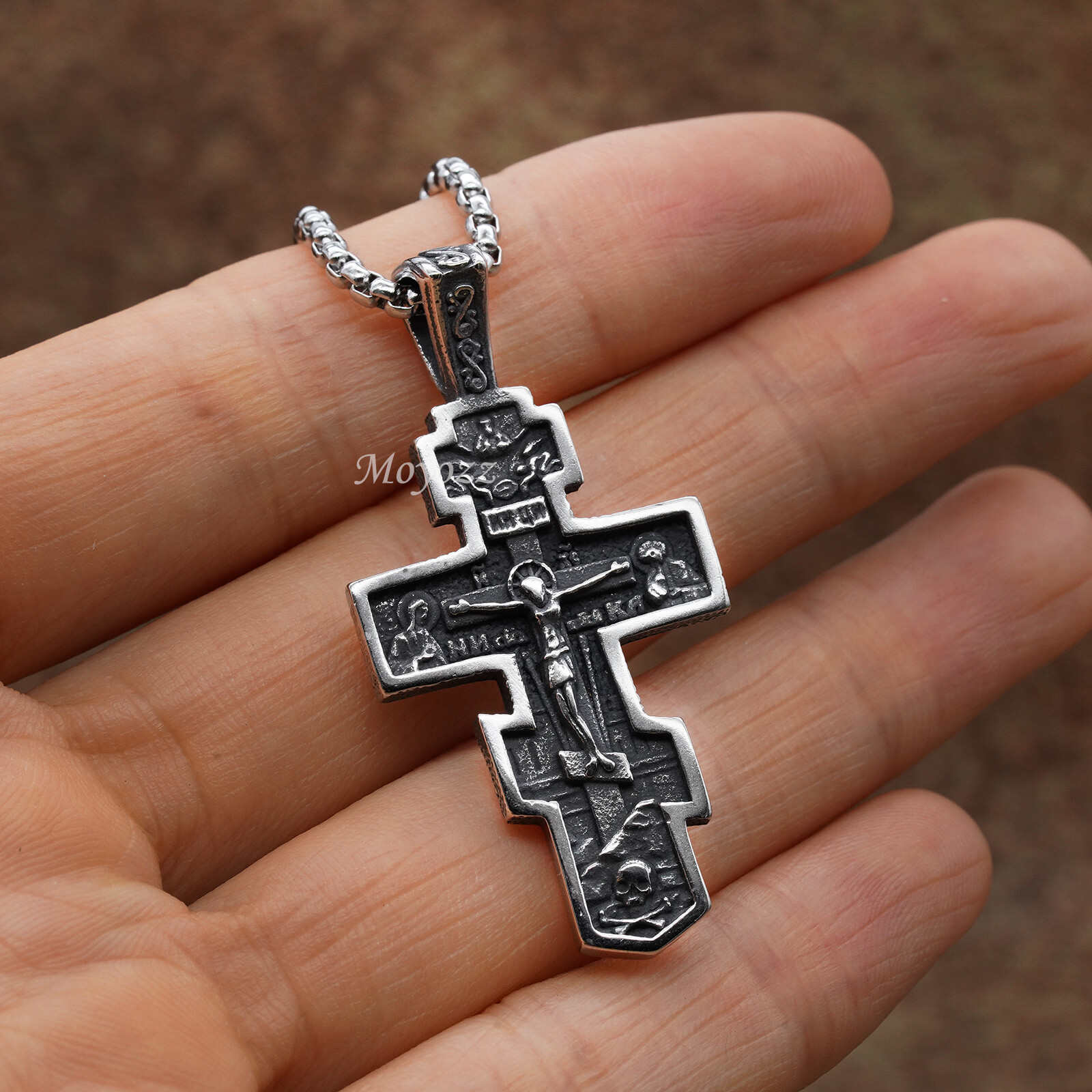 Mens Russian Orthodox Crucifix Cross Pendant Necklace Stainless Steel Men Gift