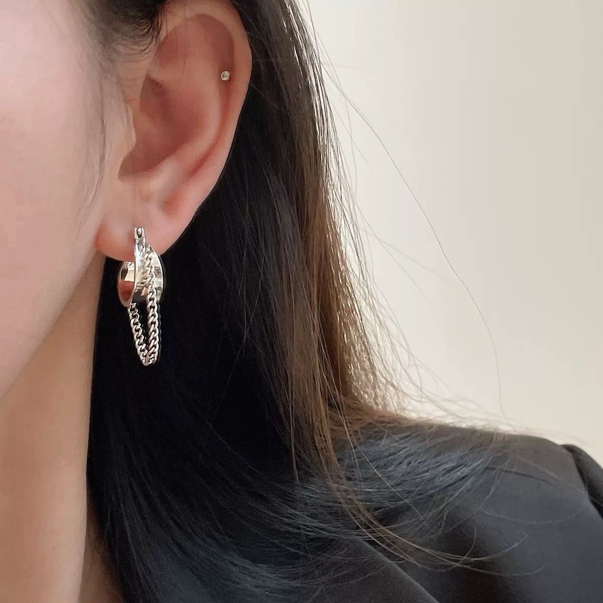 925 Silver Chunky Chain Hoop Earrings Minimalist Dangle Huggie Earrings 422