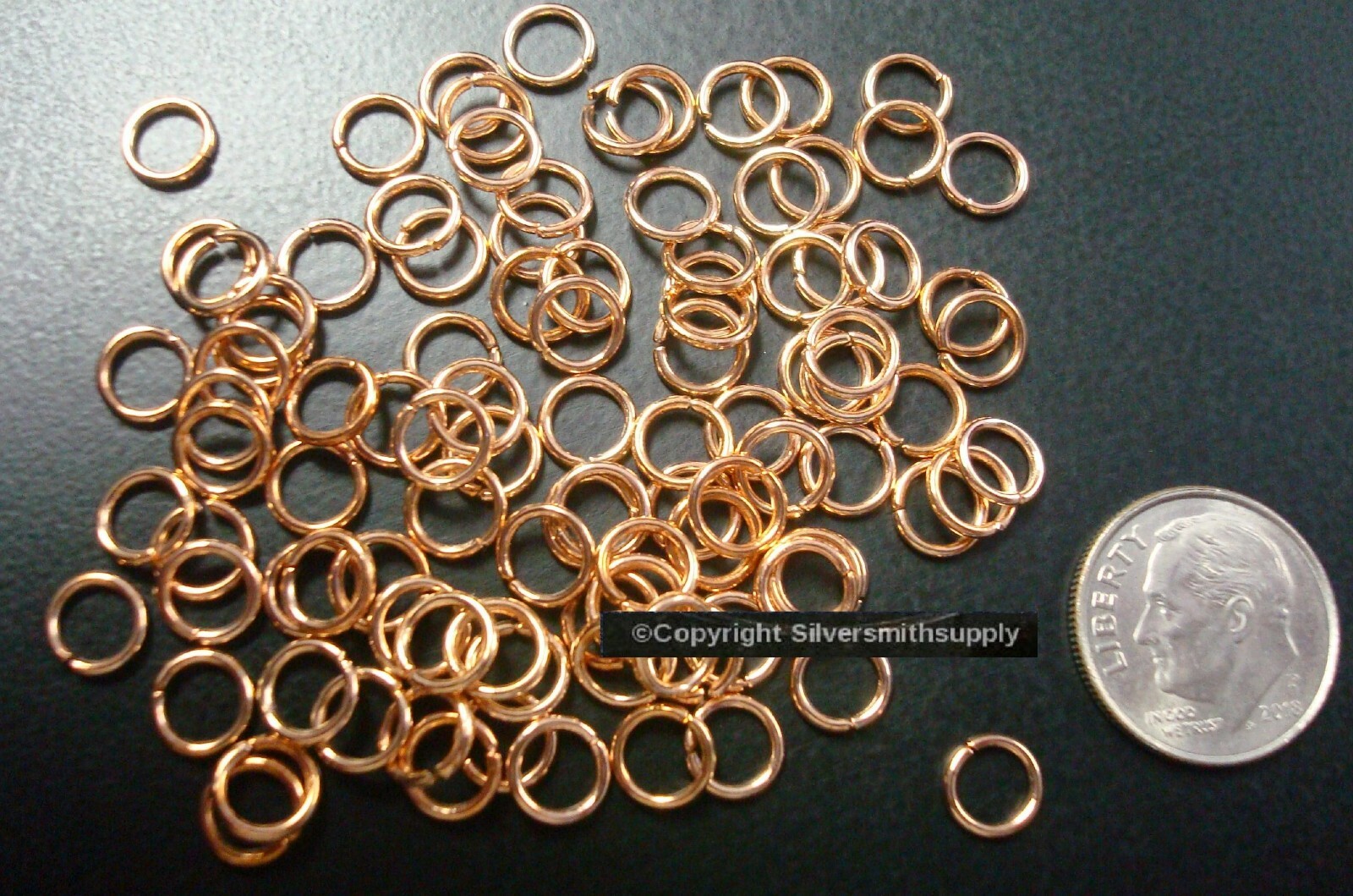 Med Rose gold plated open jump rings 6mm dia. round wire 19 ga 100 pcs FPJ058
