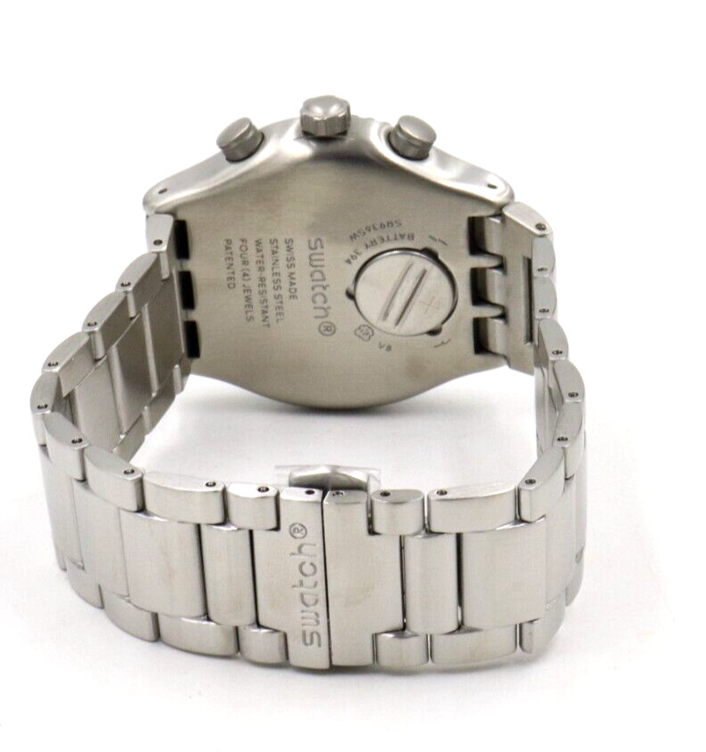 New Swiss Swatch DARK BLUE IRONY Steel Chronograph Men Watch 45mm YVS507G $210