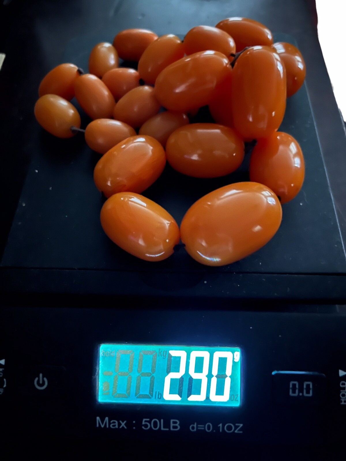 Deco Bakelite Amber Bead Necklace Graduated Egg Yolk Butterscotch 290g 36” B13