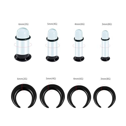 Single Flare Glass Ear Gauges Stretching Kits 2PCS C-Shape Septum 6mm Black