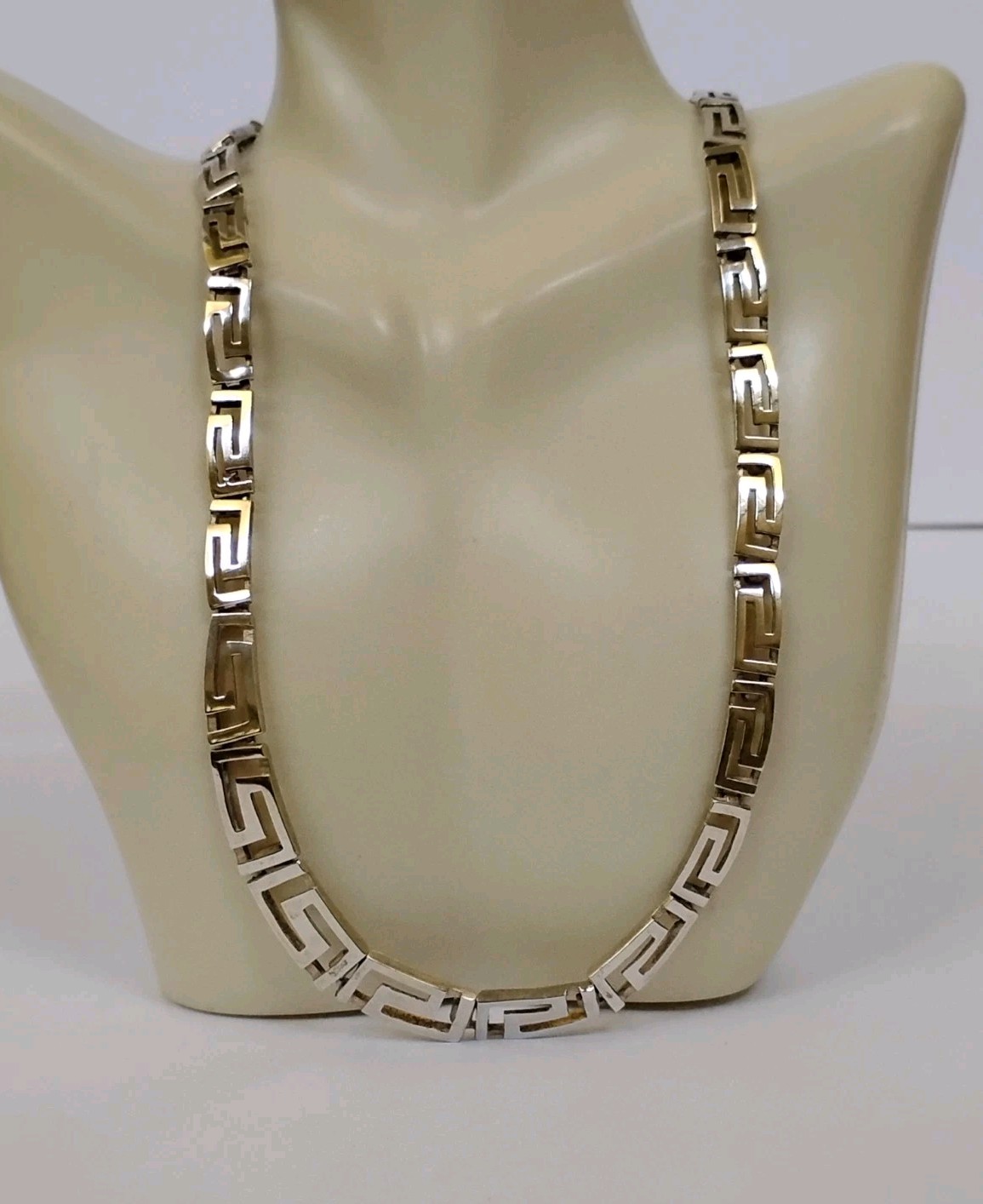 Sterling Silver Greek Key Necklace Graduated Openwork Links 17.5″ 36.9g