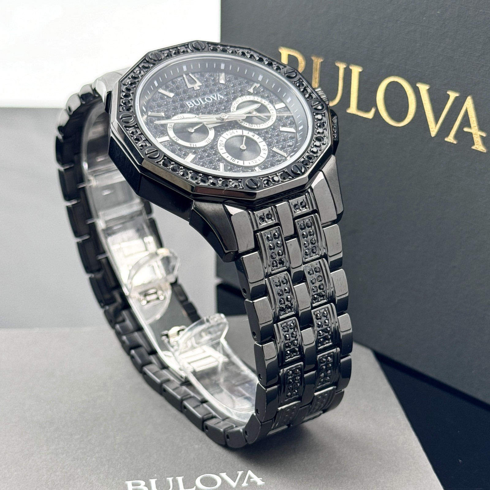 Bulova Octava Black Pave Crystal Stainless Steel Quartz Men’s Watch 98C134