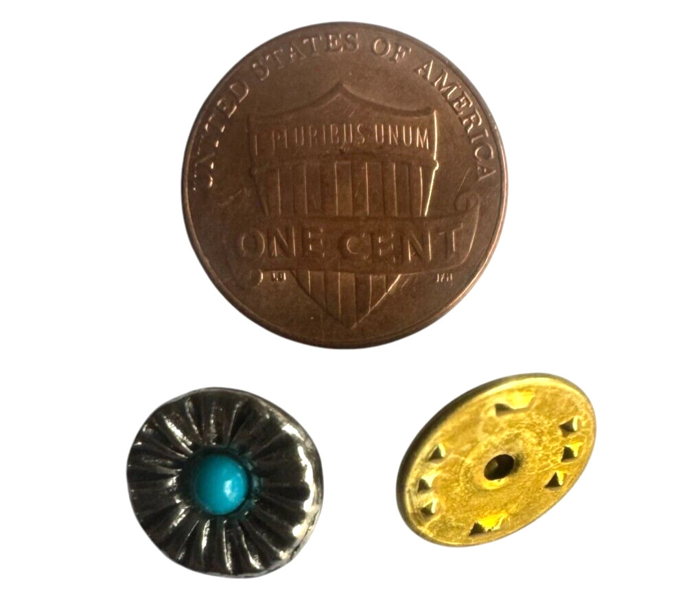 Silver Tone Tie Tack Pin – Turquoise Accent, Western Cowboy Rodeo Style